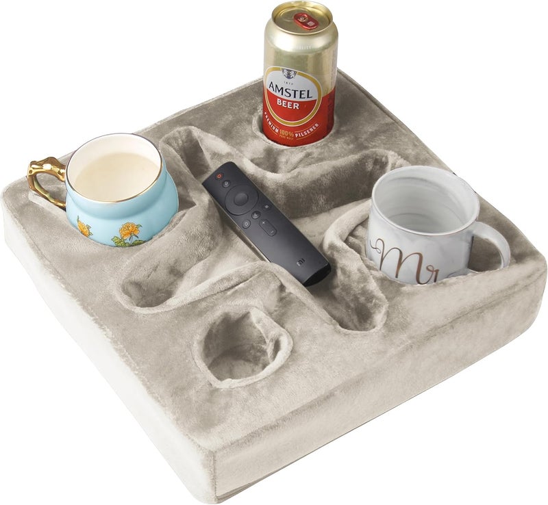 Xchouxer Couch and Bed Cup Holder Pillow, Sofa Refreshment Tray for Drinks/Remote Control/Snacks Holder (Beige) - Image 1